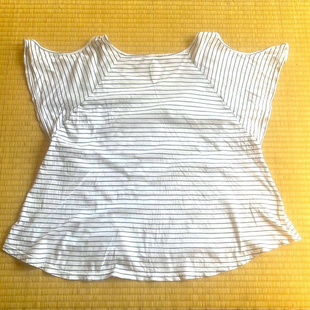 Guess jeans cold shoulder blue & white striped top.